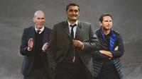 Ilustrasi - Zinedine Zidane, Ernesto Valverde, Frank Lampard (Bola.com/Adreanus Titus)