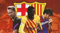 Barcelona - Luuk De Jong, Ousmane Dembele, Sergi Roberto (Bola.com/Adreanus Titus)