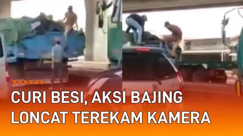 VIDEO: Curi Besi, Aksi Bajing Loncat Terekam Kamera Pengendara di Jalan