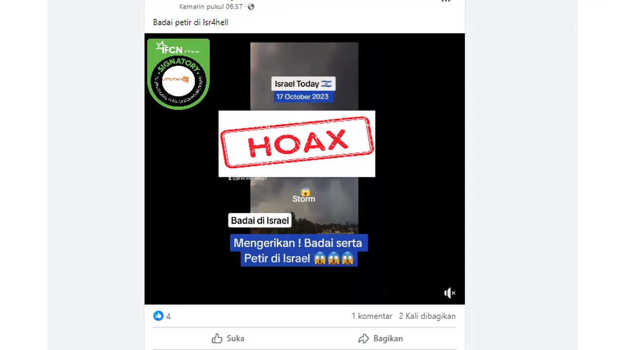 Tangkapan layar salah satu kumpulan hoaks seputar Israel