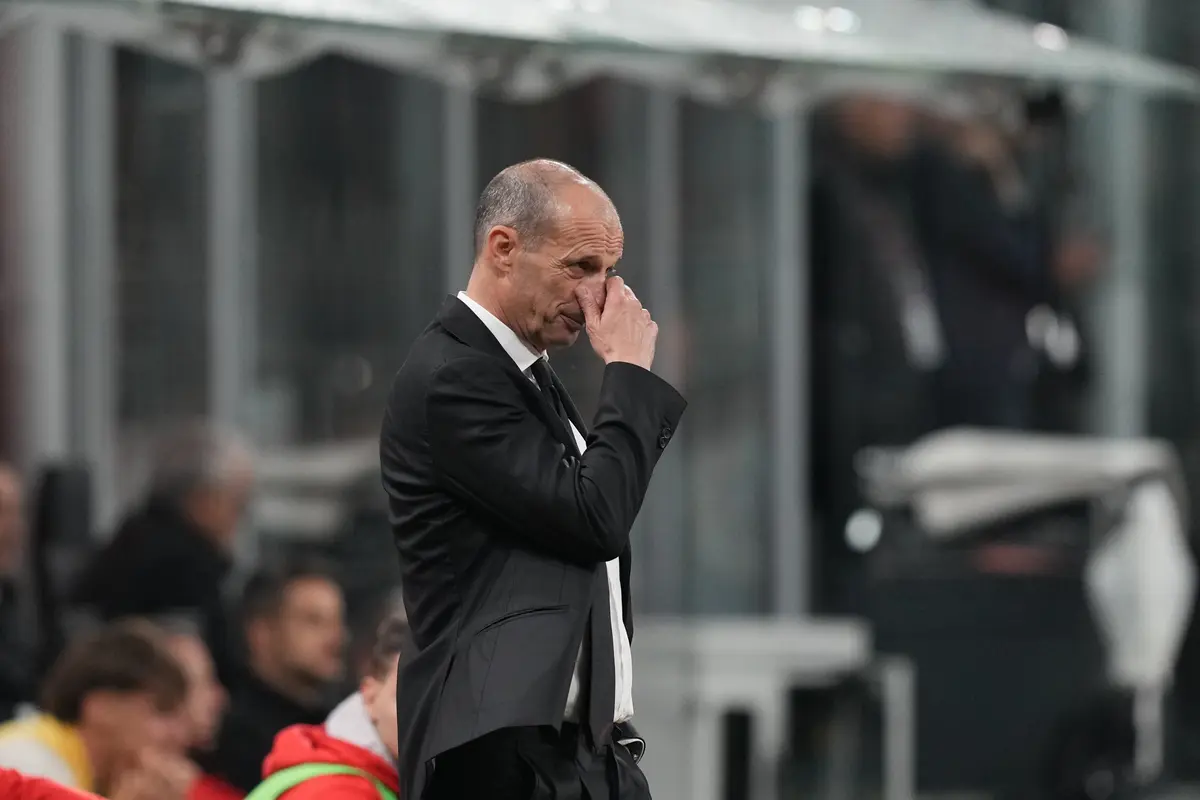 Ekspresi Massimiliano Allegri di laga AC Milan vs Atalanta di pekan ke-36 Liga Italia 2025/2026 di San Siro, Senin (11/05/2026) dini hari WIB.