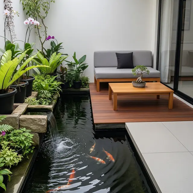 9 Ide Teras Minimalis dengan Kolam Koi, Estetik dan Menenangkan