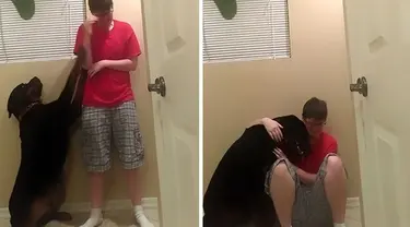 Sebuah video yang menunjukkan seorang wanita asal Arizona dihibur oleh seekor anjing saat tengah menyakiti dirinya menjadi viral di media sosial.