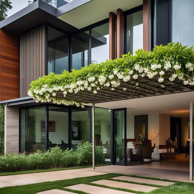 Model kanopi rumah dengan tanaman Melati Belanda (sumber dari generate oleh Meta AI)