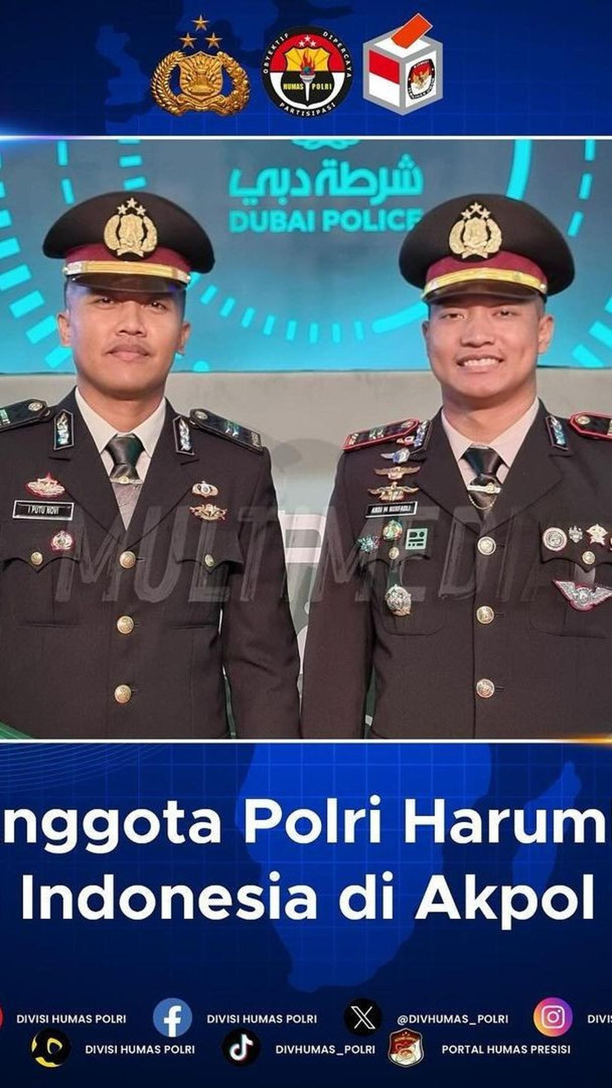 "Dua putra Bhayangkara tersebut berhasil mengukir prestasi dengan penilaian terbaik pada bidang akademik dan jasmani," demikian dikutip dari keterangan dalam akun Instagram @divishumaspolri.