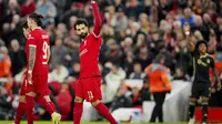 Mohamed Salah berhasil mencetak satu gol saat Liverpool menang 6-1 atas Sparta Praha pada laga leg kedua 16 besar Liga Europa musim ini di Stadion Anfield, Jumat (15/3/2024) dini hari WIB. (AP Photo/Jon Super)