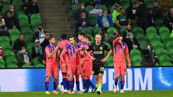Chelsea menang 4-0 atas Krasnodar pada laga perdana Grup E Liga Champions, di Krasnodar Stadium, Kamis (29/10/2020). (AFP/Kirill Kudryavtsev)