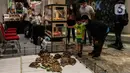 Seorang anak mengamti kura-kura yang dipamerkan dalam Exotique Pet Expo di Senayan Park, Jakarta, Kamis (28/10/2021). Pameran bagi pecinta reptil ini digelar dari tanggal 27 hingga 31 oktober 2021 mendatang. (Liputan6.com/Johan Tallo)