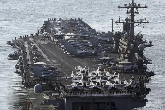 USS Carl Vinson lengkap dengan alutsistanya (Jo Jung-ho/Yonhap via AP)