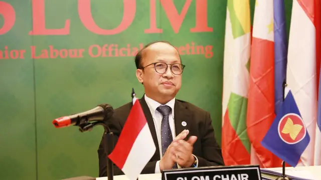 Sekjen Kemnaker Anwar Sanusi dalam sambutannya saat menghadiri SLOM ke-17