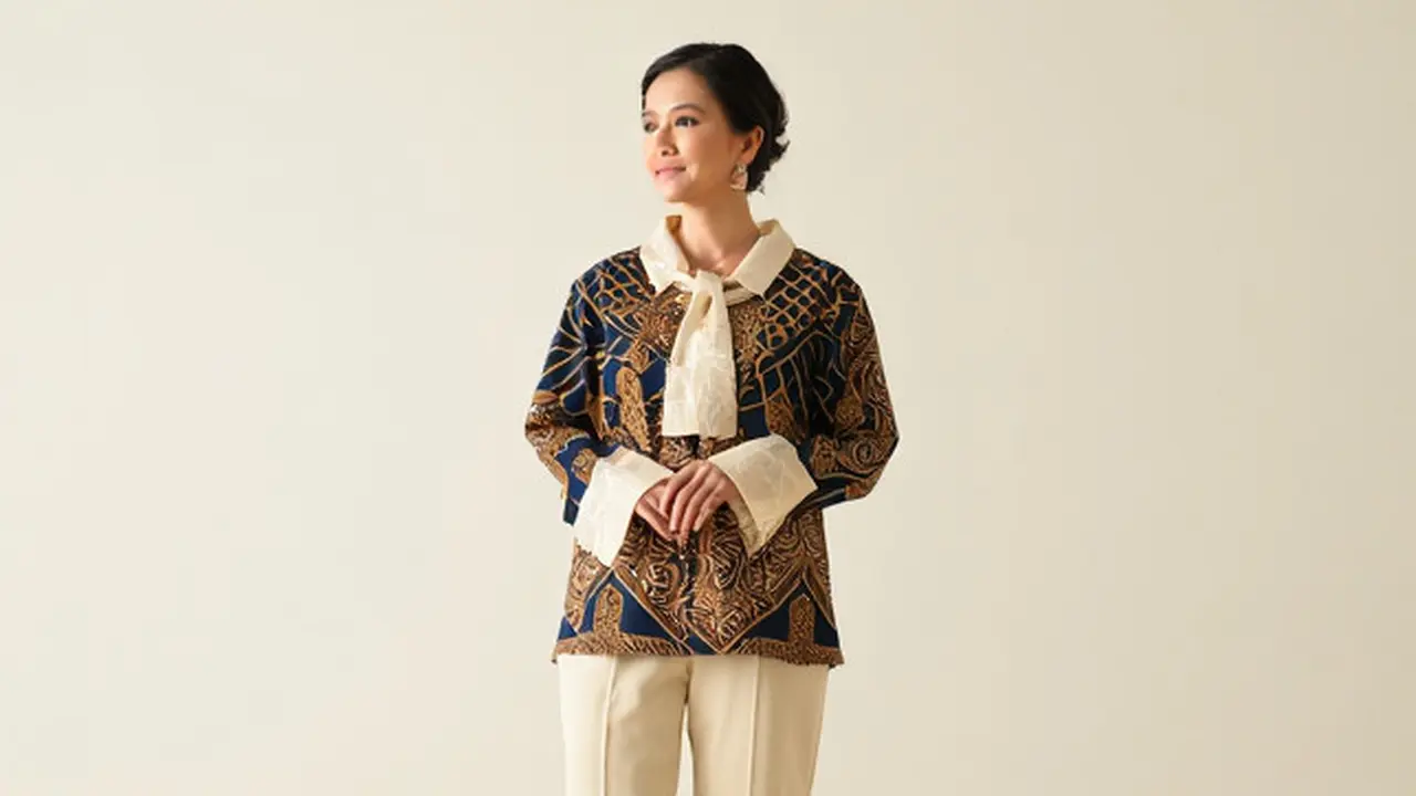 Model Atasan Batik Wanita Kombinasi Kain Polos/ Ilustrasi AI