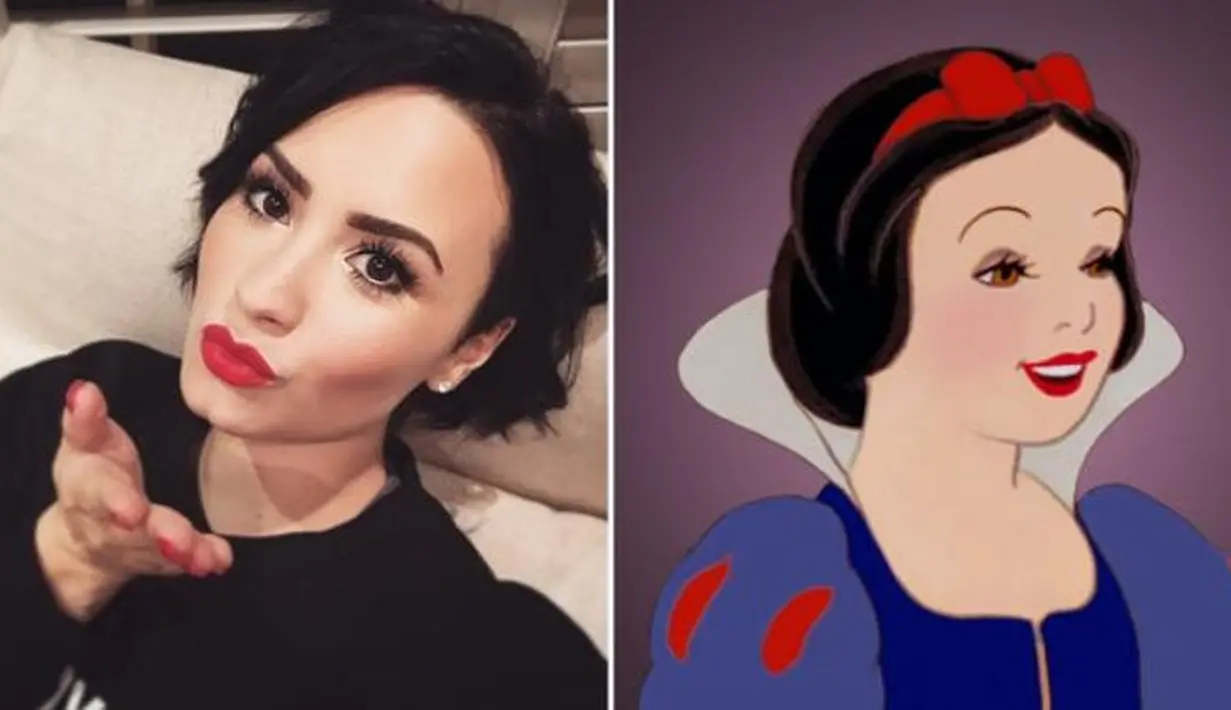 Demi Lovato pernah memotong pendek rambutnya. Gaya seperti ini membuat dirinya mirip Snow White ya. (twistmagazine)