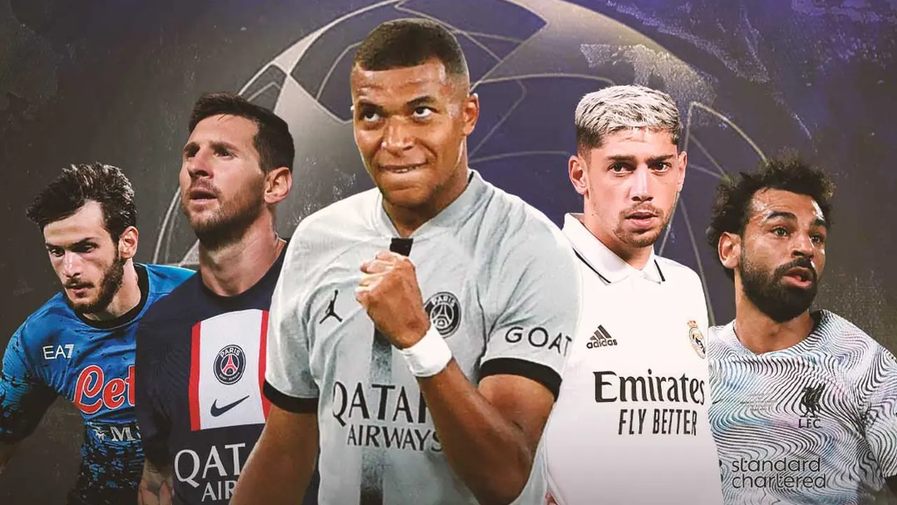 Liga Champions - Khvicha Kvaratskhelia, Lionel Messi, Kylian Mbappe, Fede Valverde, Mohamed Salah