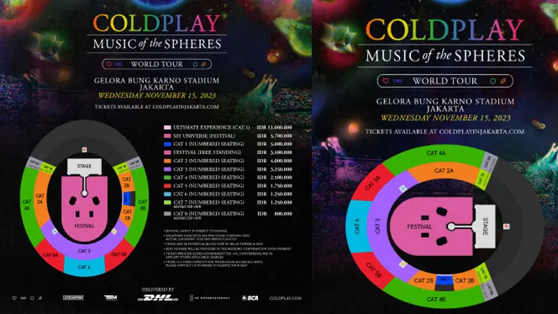 Berikut Layout Panggung dan Kursi Penonton Serta Daftar Harga Tiket Konser Coldplay di Jakarta di Stadion Utama Gelora Bung Karno (GBK), Senayan pada 15 November 2023 (TEM Present)