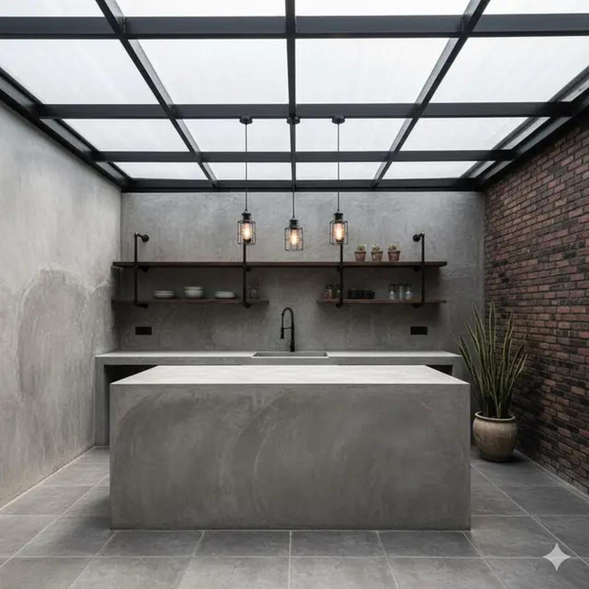 12 Inspirasi Dapur Outdoor Lahan Sempit dengan Meja Cor Minimalis Tren 2025