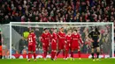Kemenangan ini membuat Liverpool berhak melaju ke babak perempat final dengan agregat 11-2 setelah di laga leg pertama pekan lalu The Reds menang dengan skor 5-1. (AP Photo/Jon Super)