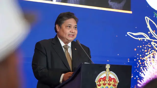 Menteri Koordinator Bidang Perekonomian Airlangga Hartarto saat menyampaikan sambutannya pada acara The United Kingdom King's Birthday Reception, Rabu (7/6) (Istimewa)