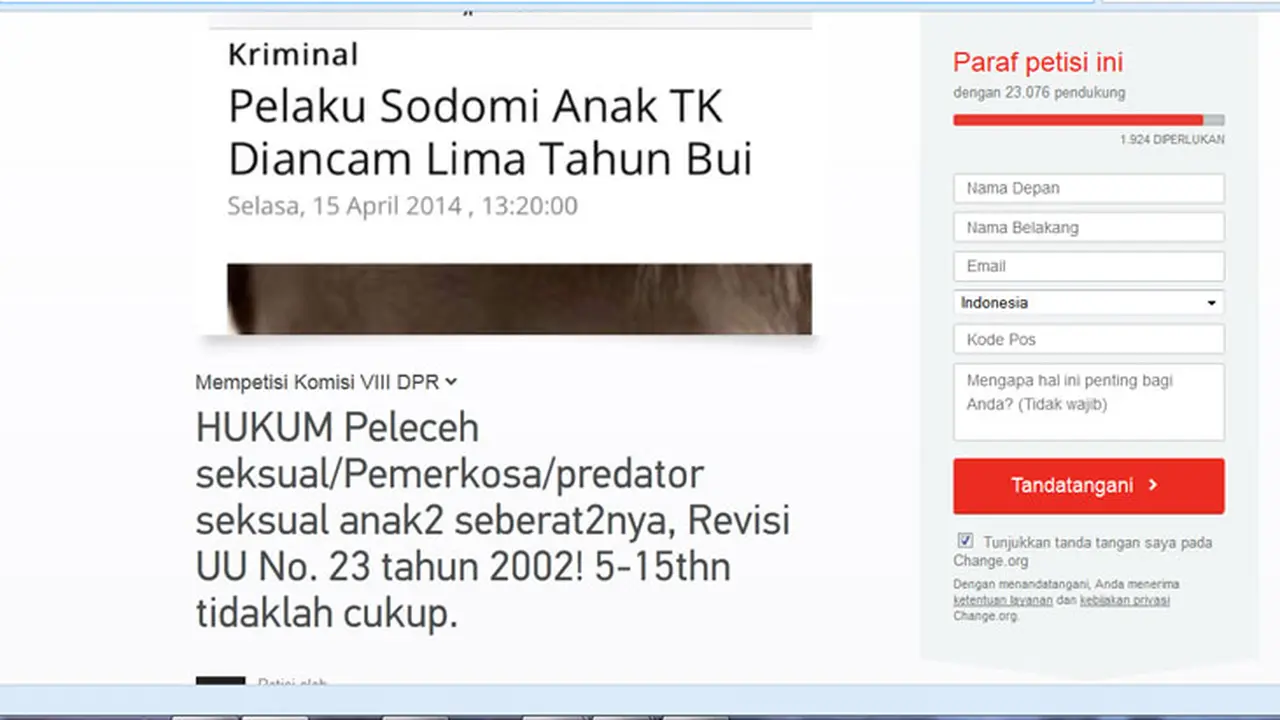 Ibu Peduli Ajak Tandatangan Petisi Hukum Berat Pelaku Pelecehan