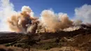 Meluasnya kebakaran gunung tersebut dipicu kencangnya hembusan angin Santa Ana. (ETIENNE LAURENT/AFP)