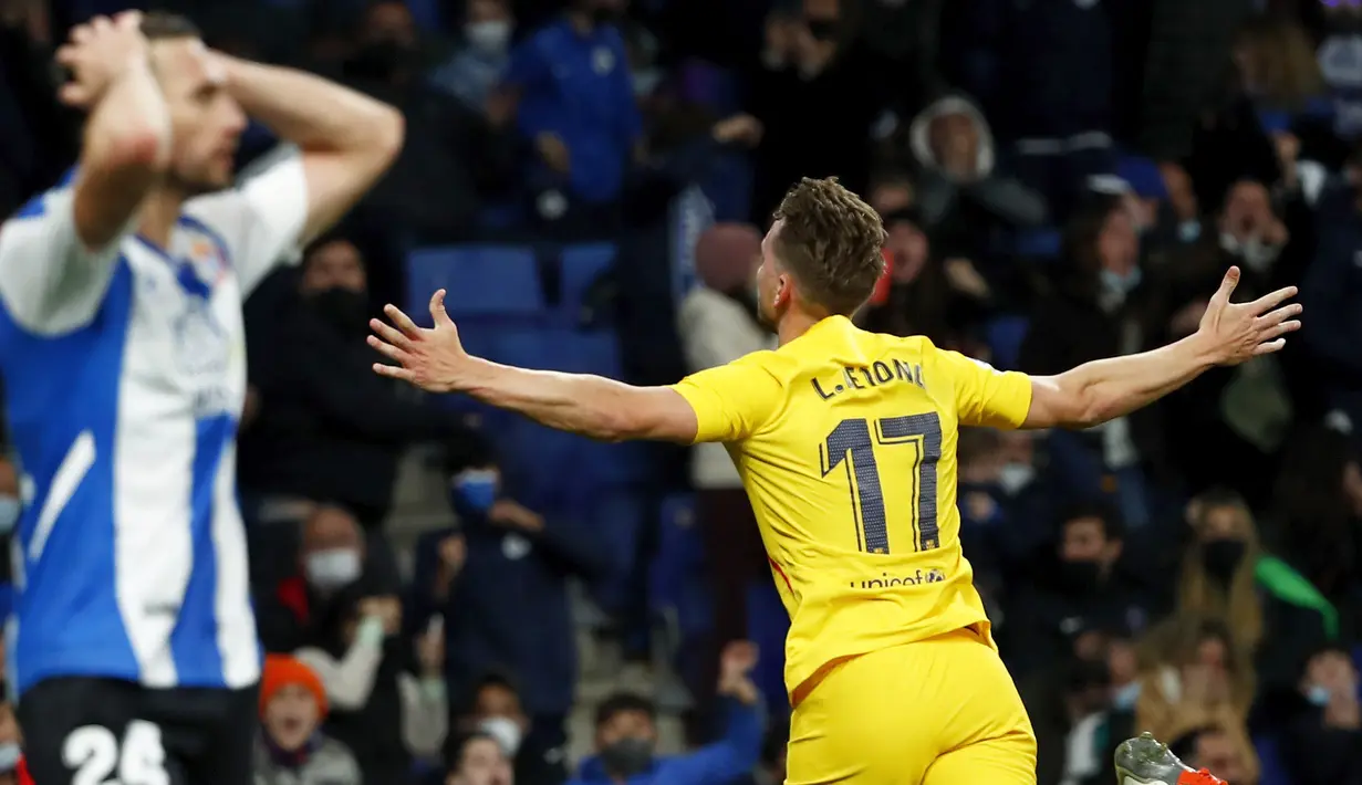 Gol penyelamat muka Barcelona akhirnya tercipta melalui Luuk de Jong pada masa tambahan waktu tepatnya menit ke 96. (AP/Joan Monfort)