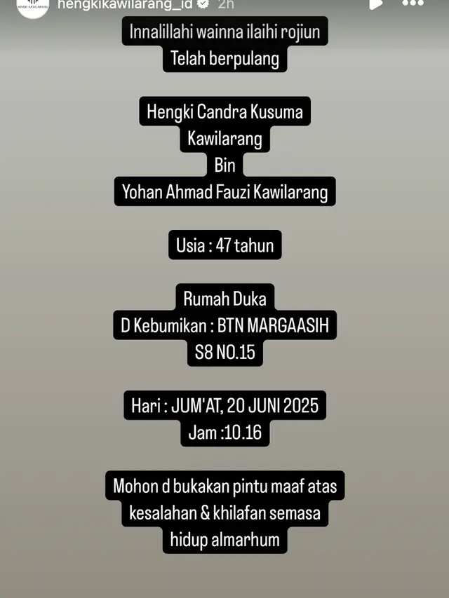 Hengki Kawilarang meninggal dunia. (Foto: Dok. Instagram @hengkikawilarang_id)