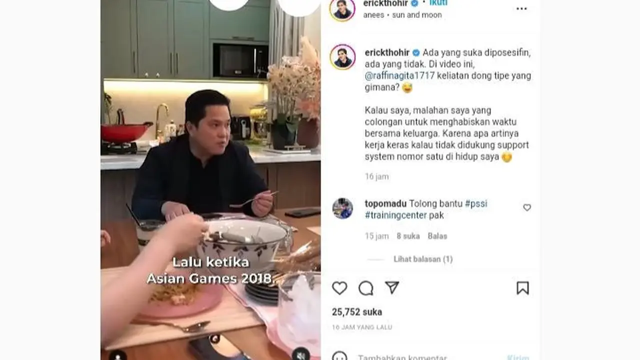 Tangkapan layar instagram Menteri Badan Usaha Milik Negara (BUMN) Erick Thohir.