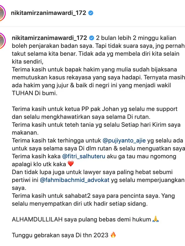 Unggahan Nikita Mirzani. (Foto: Dok. Instagram @nikitamirzanimawardi_172)