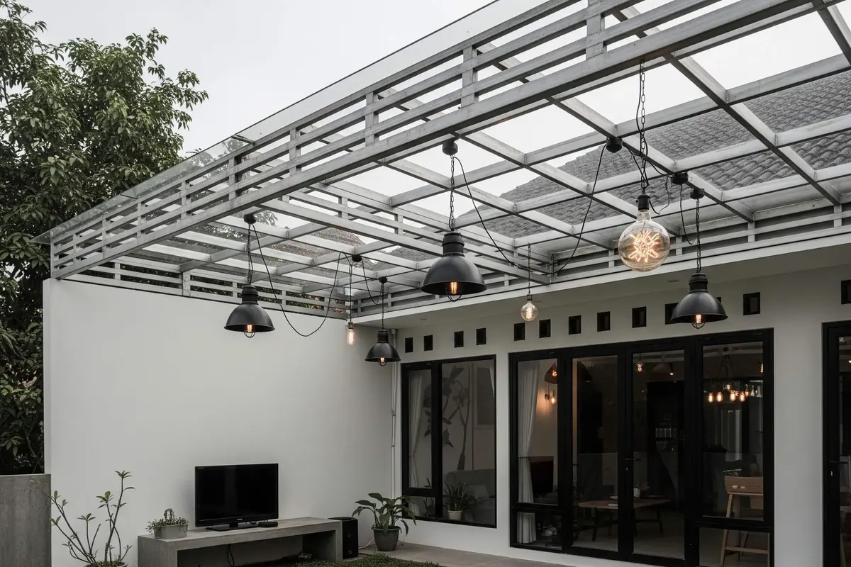 Model Kanopi Teras Industrial Minimalis untuk Rumah Kekinian