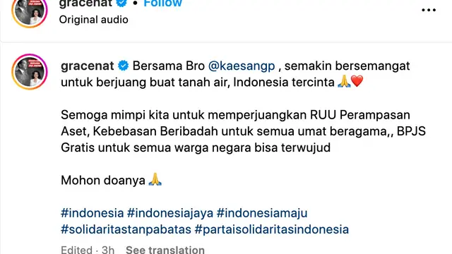 Unggahan Grace Natalie. (Foto: Dok. Instagram @gracenat)