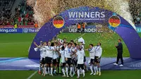 Timnas Jerman berhasil menjuarai Euro U-21 2021 setelah mengalahkan Portugal dengan skor 1-0 pada laga final di Stadion Stozice, Senin (7/6/2021) dini hari WIB. (AP Photo/Darko Bandic)
