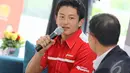Dengan naik podium ini, Rio sangat mensyukuri bisa meraih tempat ketiga di sirkuit yang menurutnya sangat sulit untuk ditaklukkan, Jakarta, Senin (2/6/2014) (Liputan6.com/Faizal Fanani).