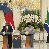 Presiden Prabowo Subianto dan Presiden Afrika Selatan Cyril Ramaphosa. (Liputan6.com/Lizsa Egeham)