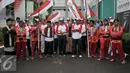 Menkumham Yasonna Laoly saat tiba di LP Klas IIA Narkotika Cipinang, Jakarta, Senin (15/8). Kedatangan Yasonna untuk membuka peringatan HUT RI ke-71 di Lapas Cipinang. (Liputan6.com/Yoppy Renato)