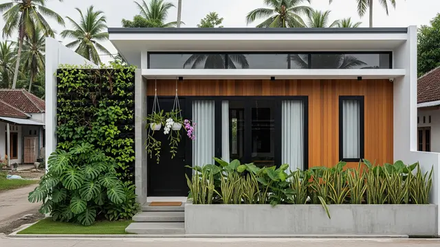 Model Rumah Minimalis Modern dengan Sentuhan Tropis Penggunaan Unsur Tanaman di Sekitar Fasad