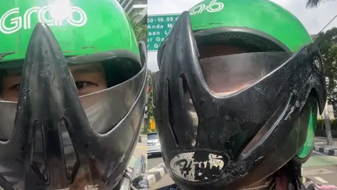 Helm ojol nyeleneh (TikTok/@octaviantifransisca)