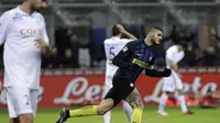 Striker Inter Milan Mauro Icardi usai mencetak gol ke gawang Chievo Verona (AP Photo/Luca Bruno)