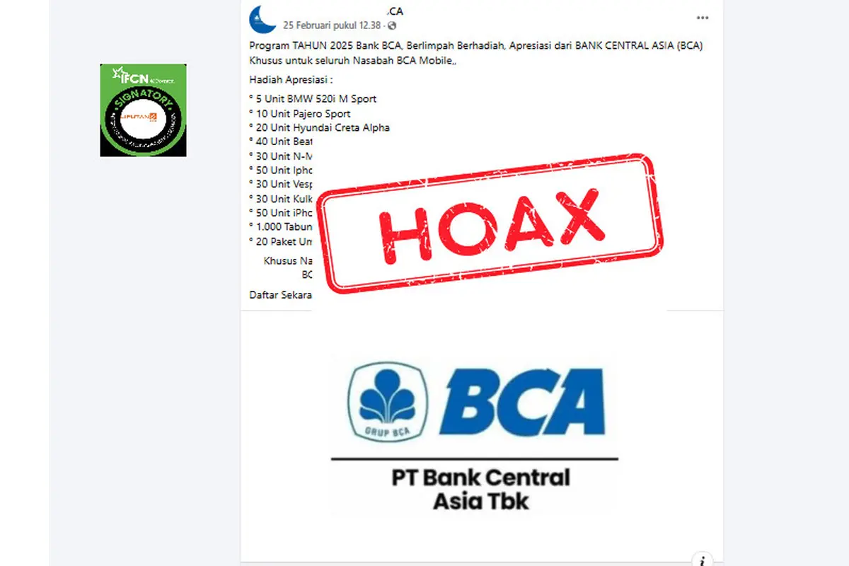 Tangkapan layar hoaks pembagian hadiah dari BCA