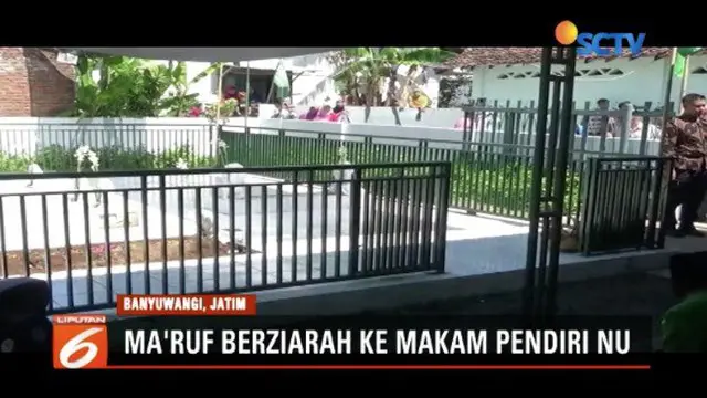 Ma’ruf Amin safari politik dengan berziarah ke makam pendiri Nahdlatul Ulama, Saleh Samsudin di Banyuwangi, Jawa Timur.