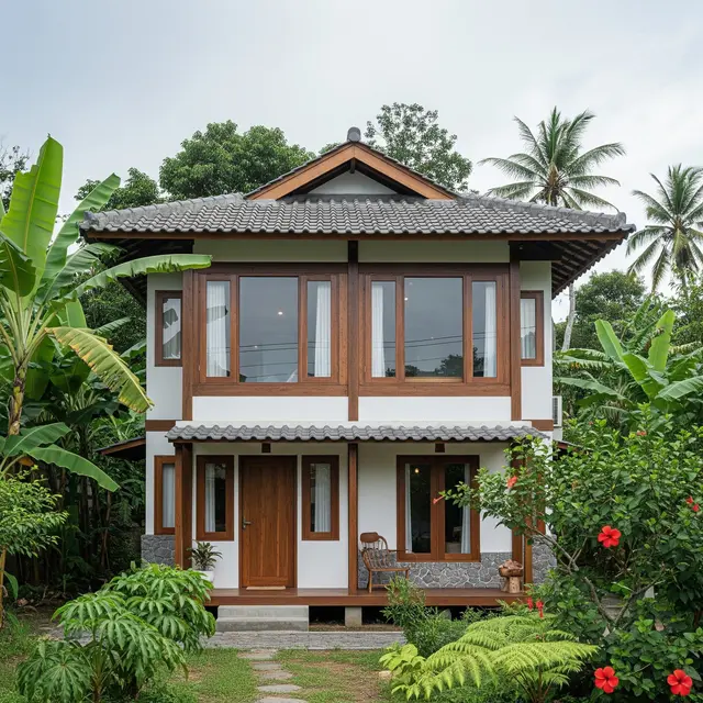 9 Desain Rumah 2 Lantai Sederhana dengan Jendela Besar ala Korea, Harmoni Modern