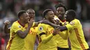 Watford berada pada urutan ketiga dengan total lima gol hingga pekan kedua Premier League 2017-2018. (Steven Paston/PA via AP)