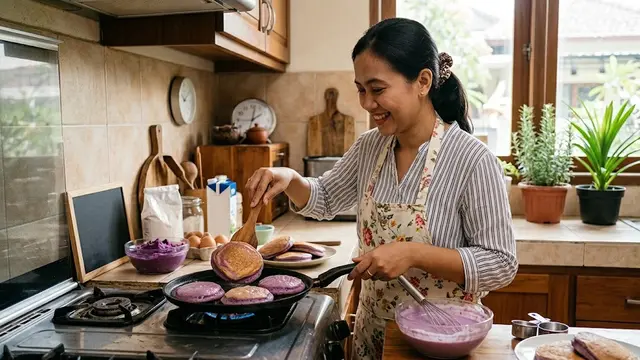Tips Membuat Pancake Ubi Ungu agar Tidak Bantat/AI Generated