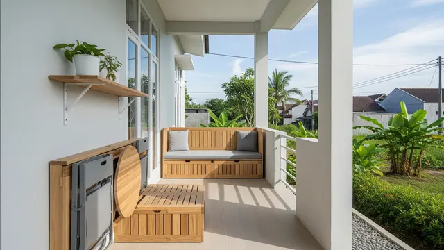 Desain Teras Sederhana Tanpa Terlihat Sempit, Cocok untuk Santai Sambil Ngeteh di Rumah Model Furnitur Lipat Multifungsi