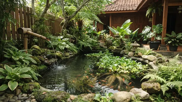 Tanaman air yang cocok untuk kolam mini bergaya Jepang model dengan eceng air