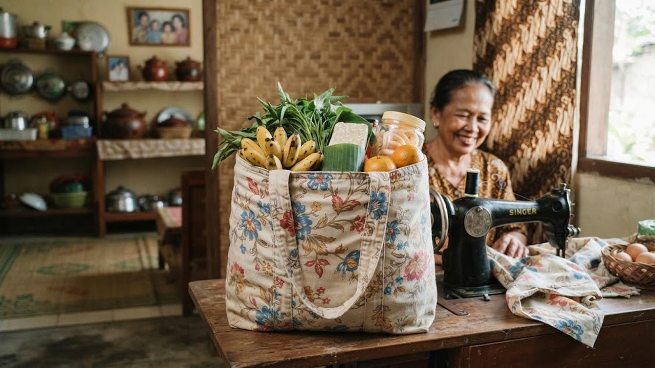 Ide memanfaatkan kain sprei lama untuk kebutuhan rumah menjadi tas belanja