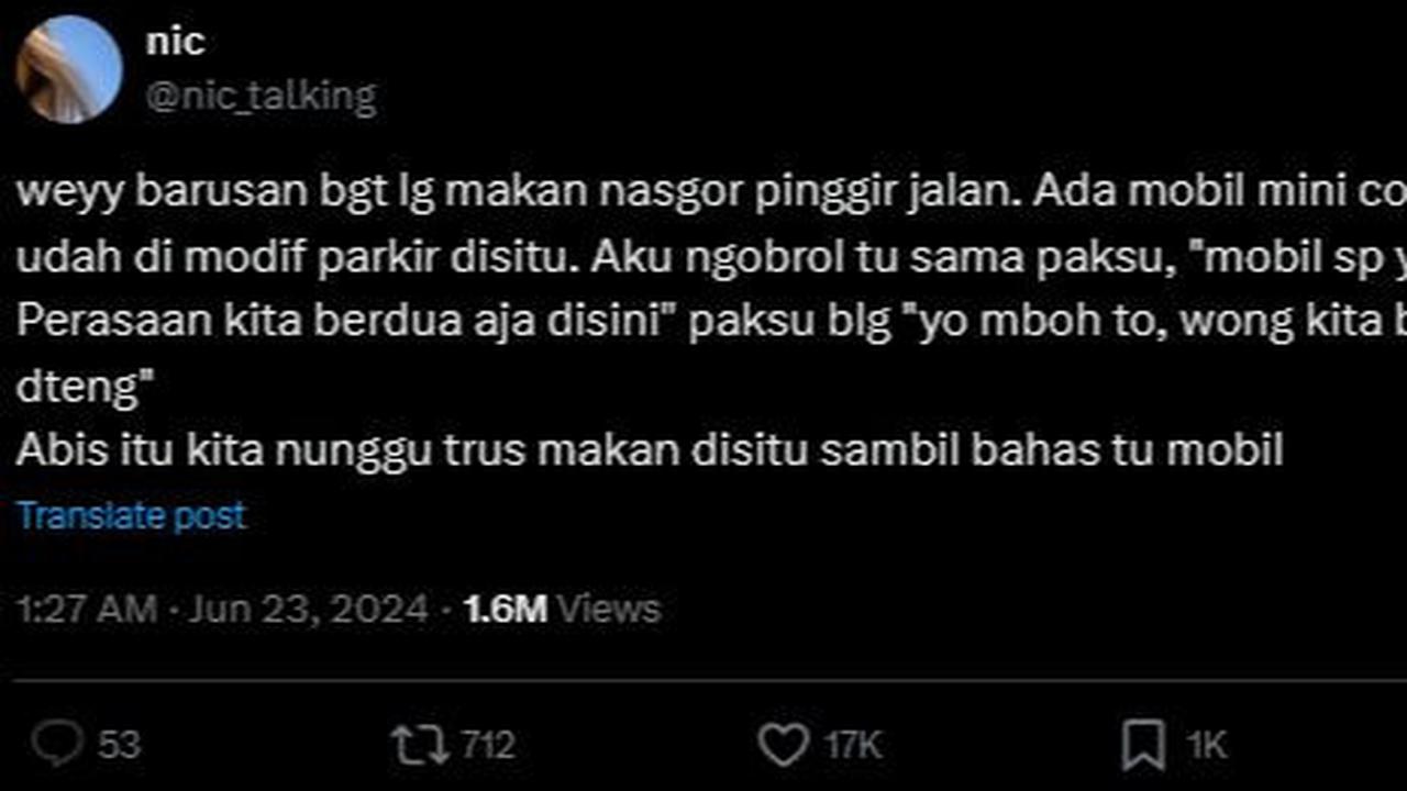 Pemilik akun X @nic_talking membagikan pengalaman yang tak terlupakannya. <br>