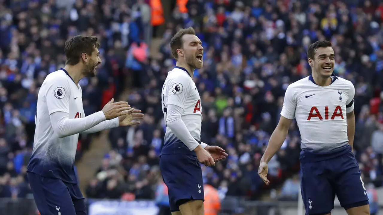Selebrasi Pemain Tottenham saat mengalahkan Leicester