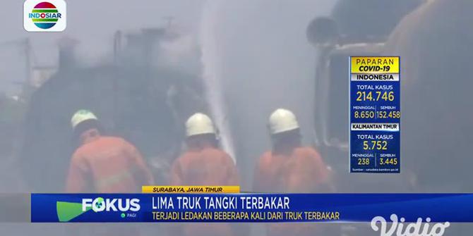 VIDEO: 5 Truk Tangki Berisi Bahan Kimia Ludes Terbakar di Surabaya