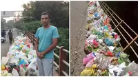 Pria Ini Rela Berdiri di Jembatan Seharian Agar Tak Ada yang Buang Sampah Sembarangan