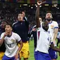 Pemain timnas Prancis melakukan selebrasi usai memenangi laga perempat final Euro 2024 melawan Portugal di Volksparkstadion, Hamburg, Jumat 5 Juli 2024 atau Sabtu 6 Juli 2024 dini hari WIB. (FRANCK FIFE/AFP)
