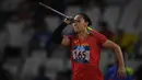 Atlet China, Liu Shiying tampil pada Final Lempar Lembing Putri Asian Games 2018 di Stadion Utama Gelora Bung Karno, Jakarta, Selasa (28/8). (ANTARA FOTO/INASGOC/Afriadi Hikmal/mes/18)